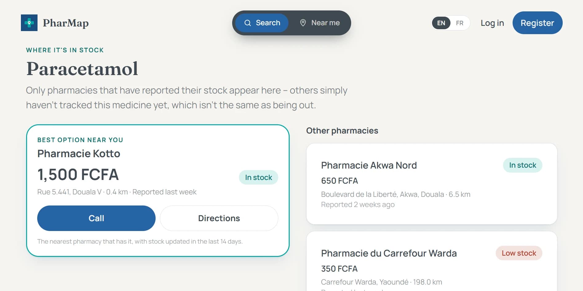 PharMap, before and after, Where a medicine is in stock: After