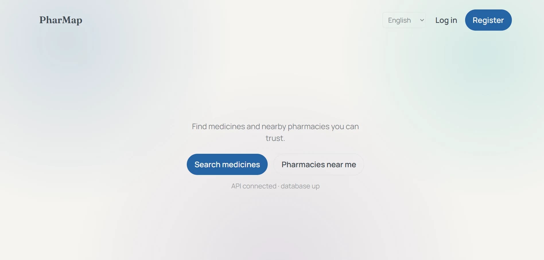 PharMap, before and after, Homepage: Before